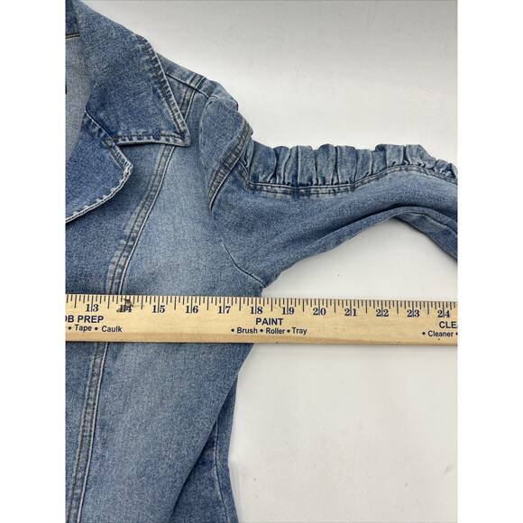 CARAMBA Y2K Fitted Ruched Trim Medium Light Denim Jacket Women’s Size Medium - Picture 8 of 11